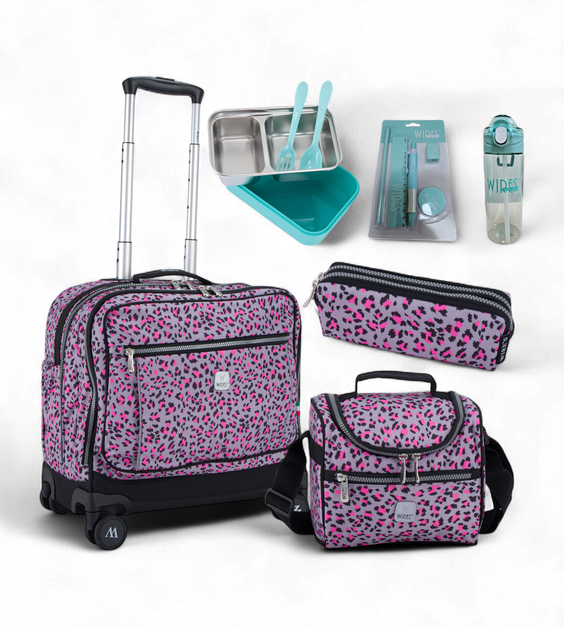 Wires 4 Wheels Rolling School Bag 5 Piece Student Set