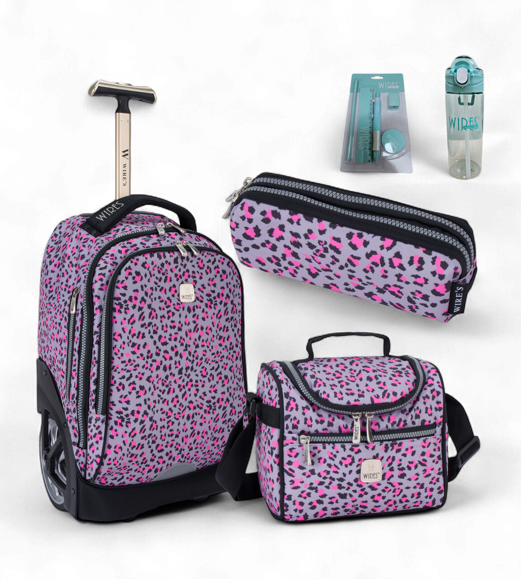 Wires Big Wheel Rolling School Bag 5 Piece Student Set