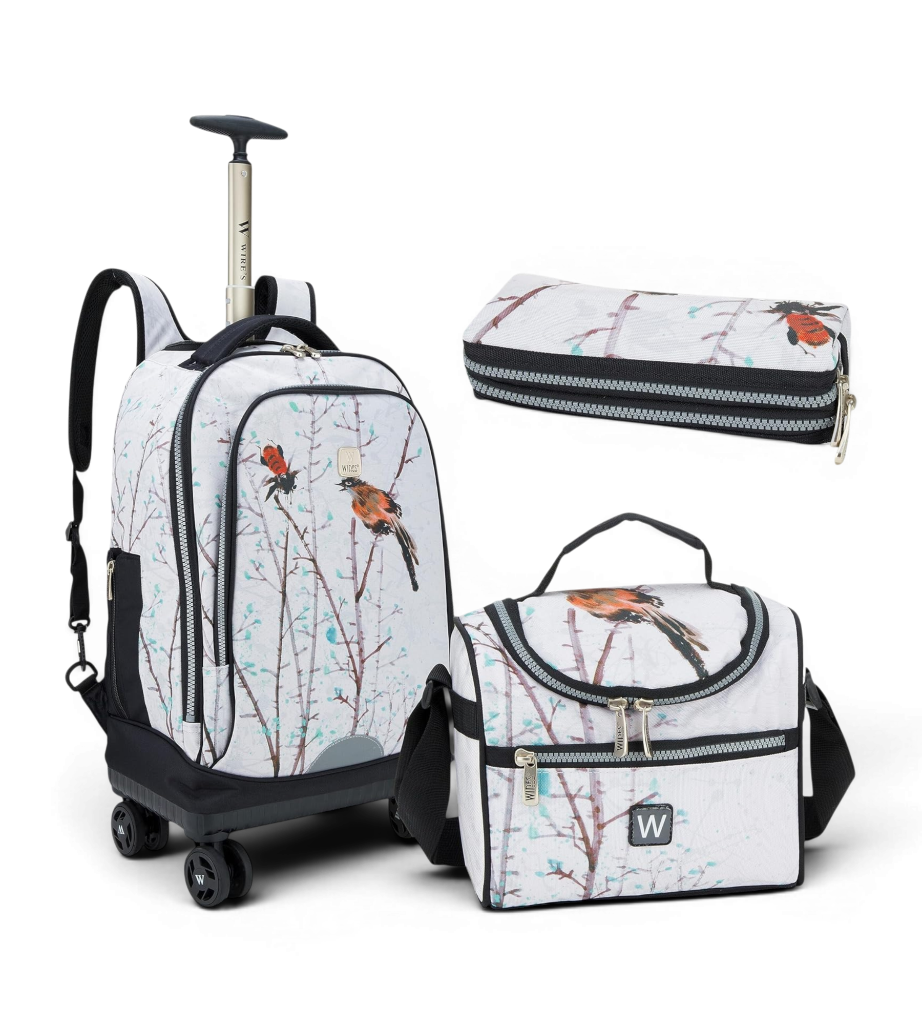 WIRES 19 Inch 4-Wheel Rolling School Backpack Set