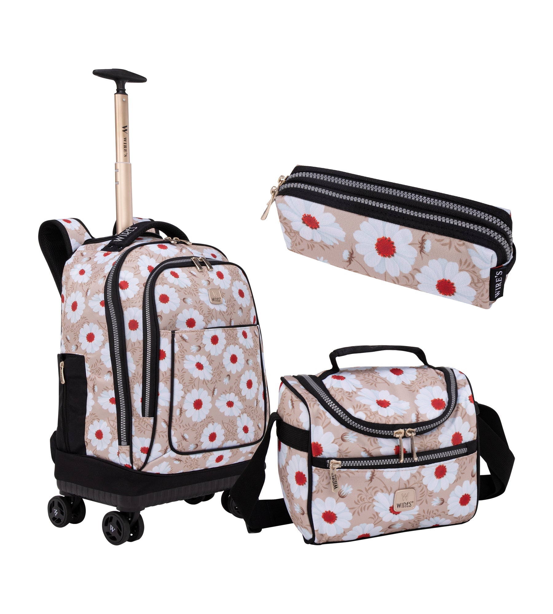 WIRES 19 Inch 4-Wheel Rolling School Backpack Set