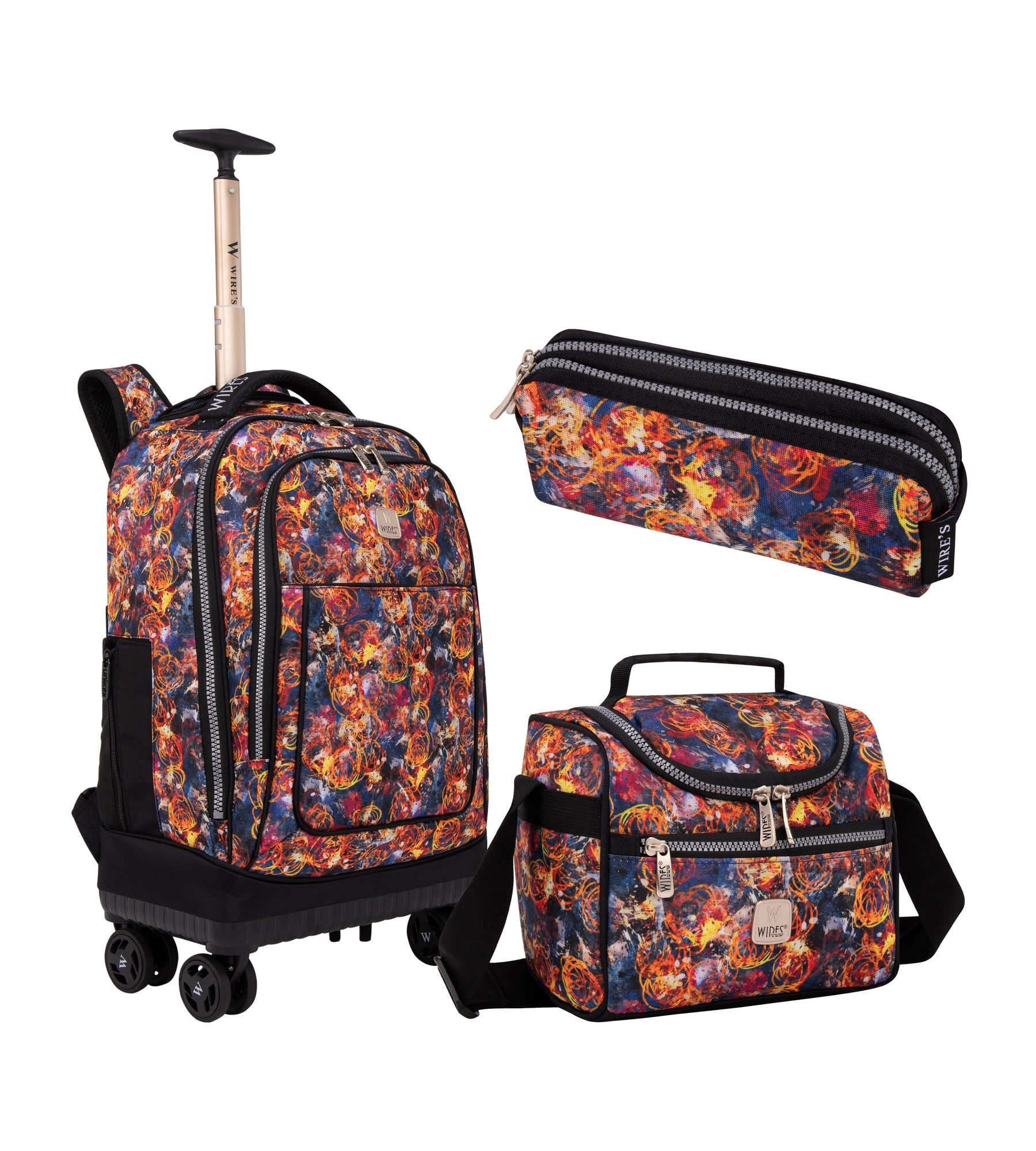 WIRES 19 Inch 4-Wheel Rolling School Backpack Set