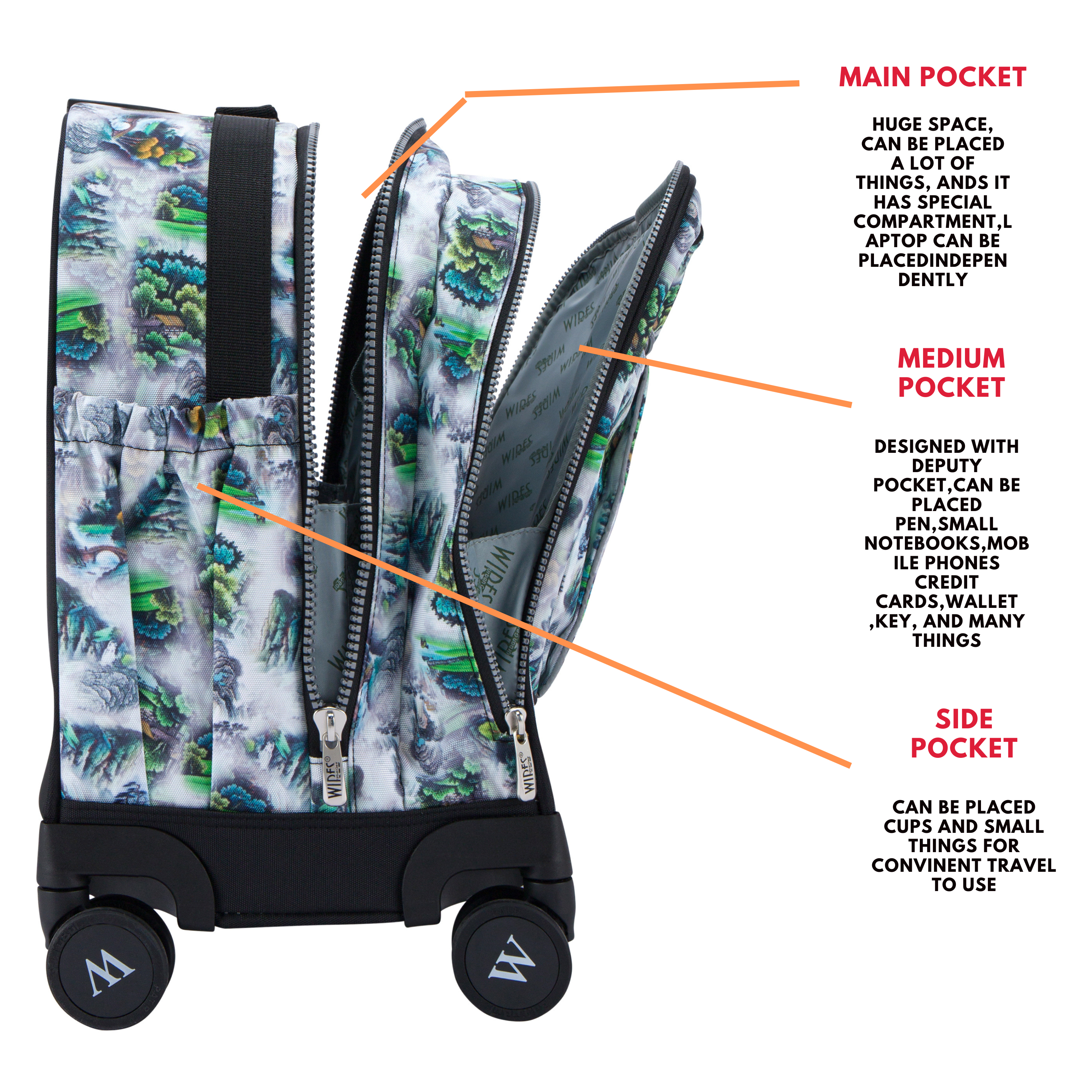 4 Wheels Trolley School Bag-Set of 5