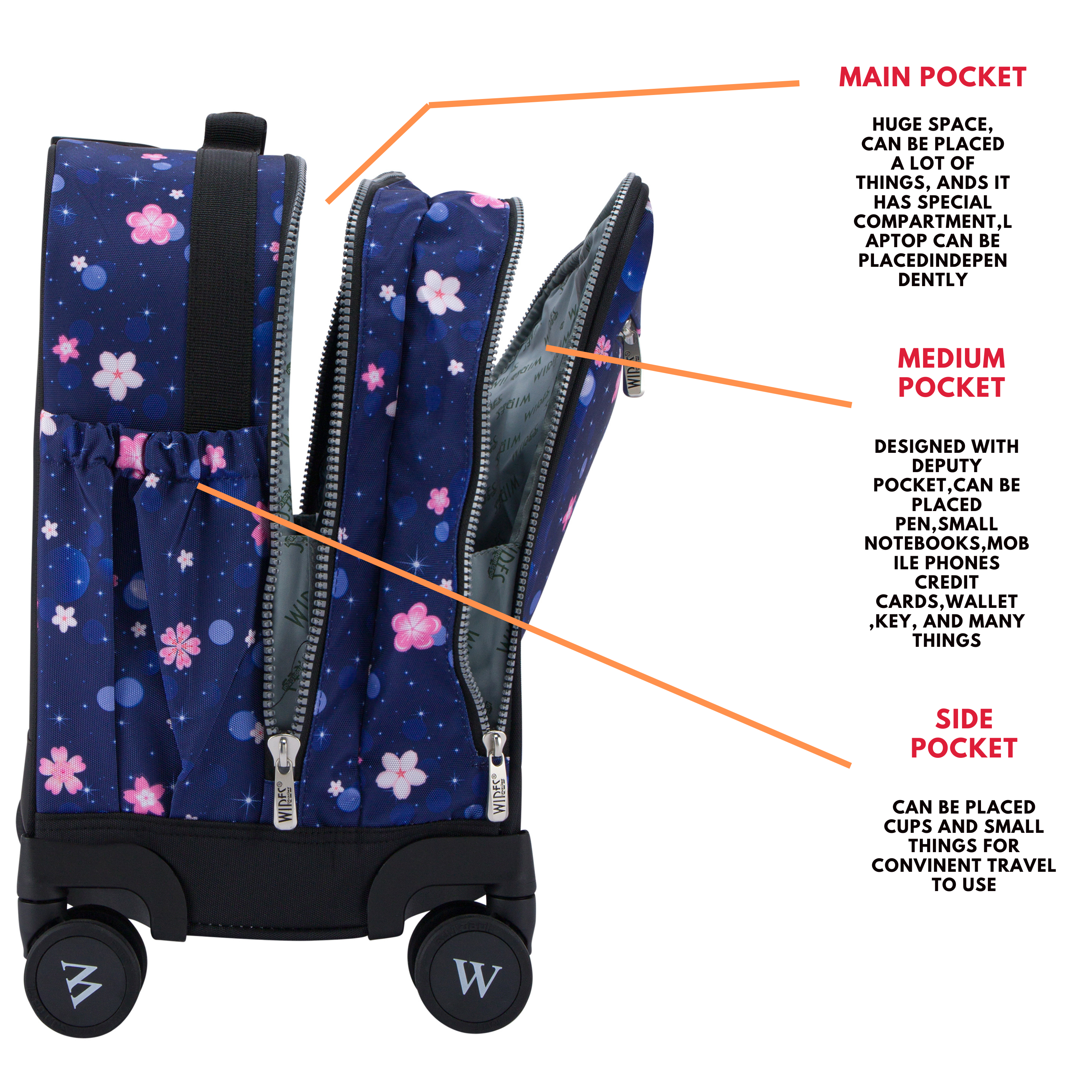4 Wheels Trolley School Bag-Set of 5