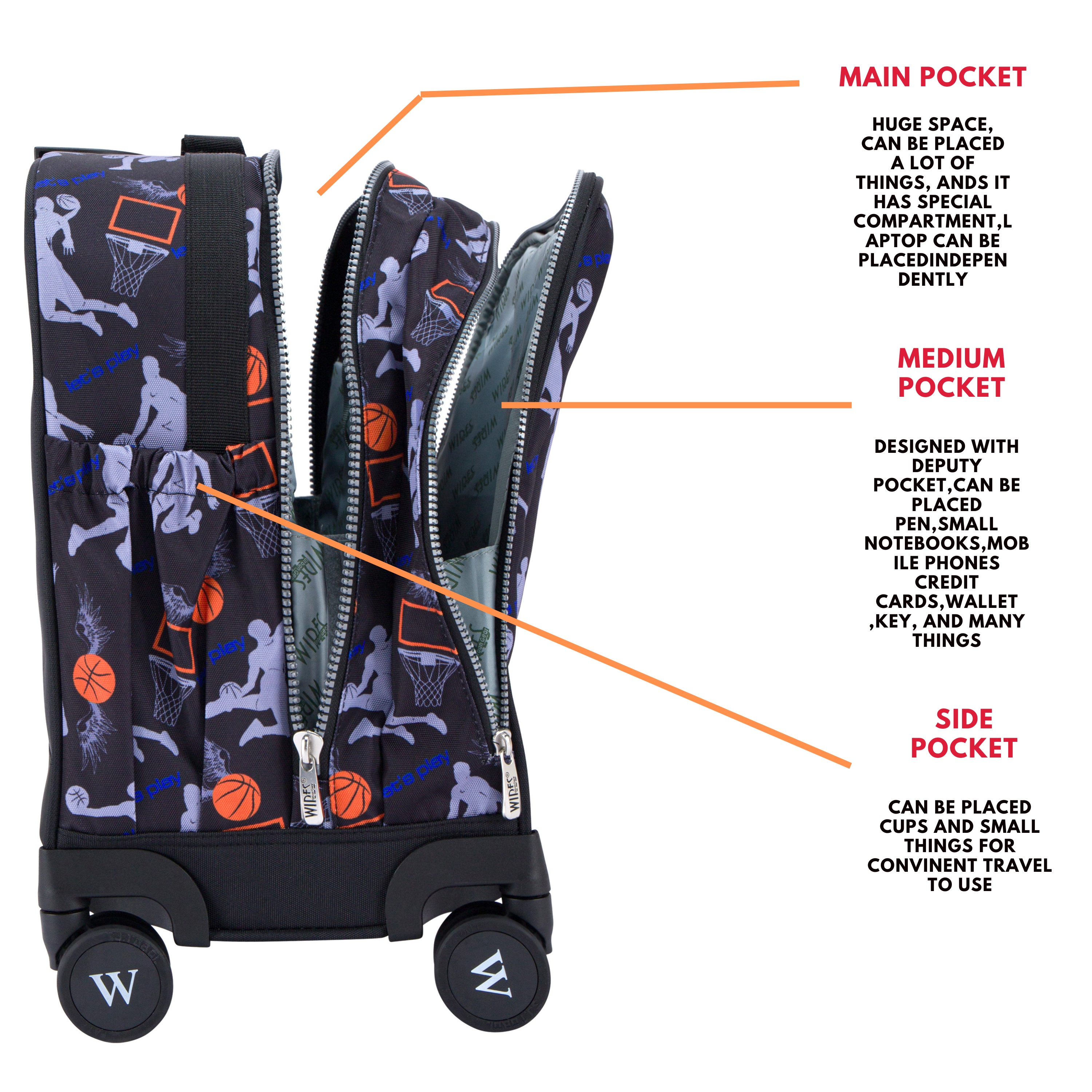 4 Wheels Trolley School Bag-Set of 5