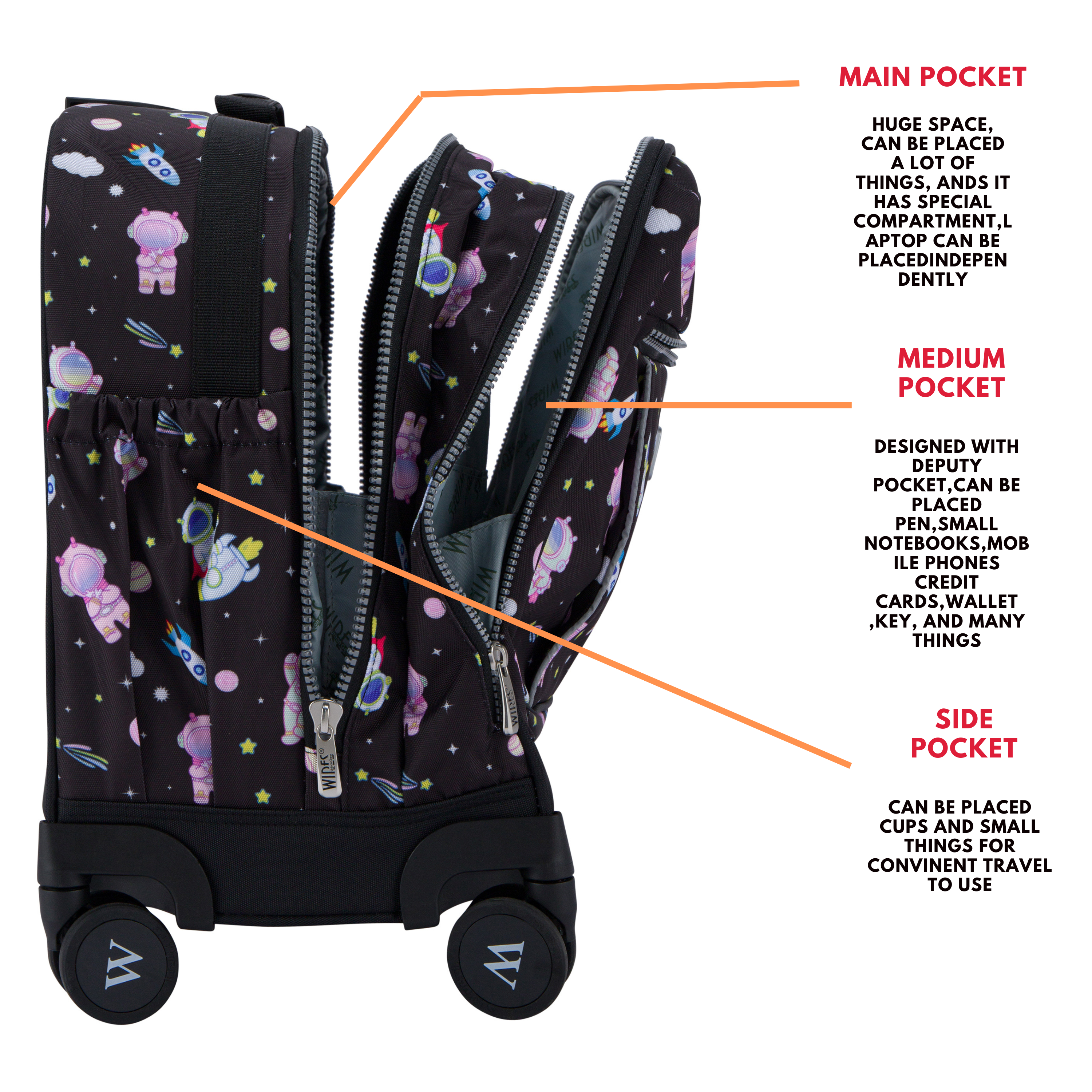 4 Wheels Trolley School Bag-Set of 5