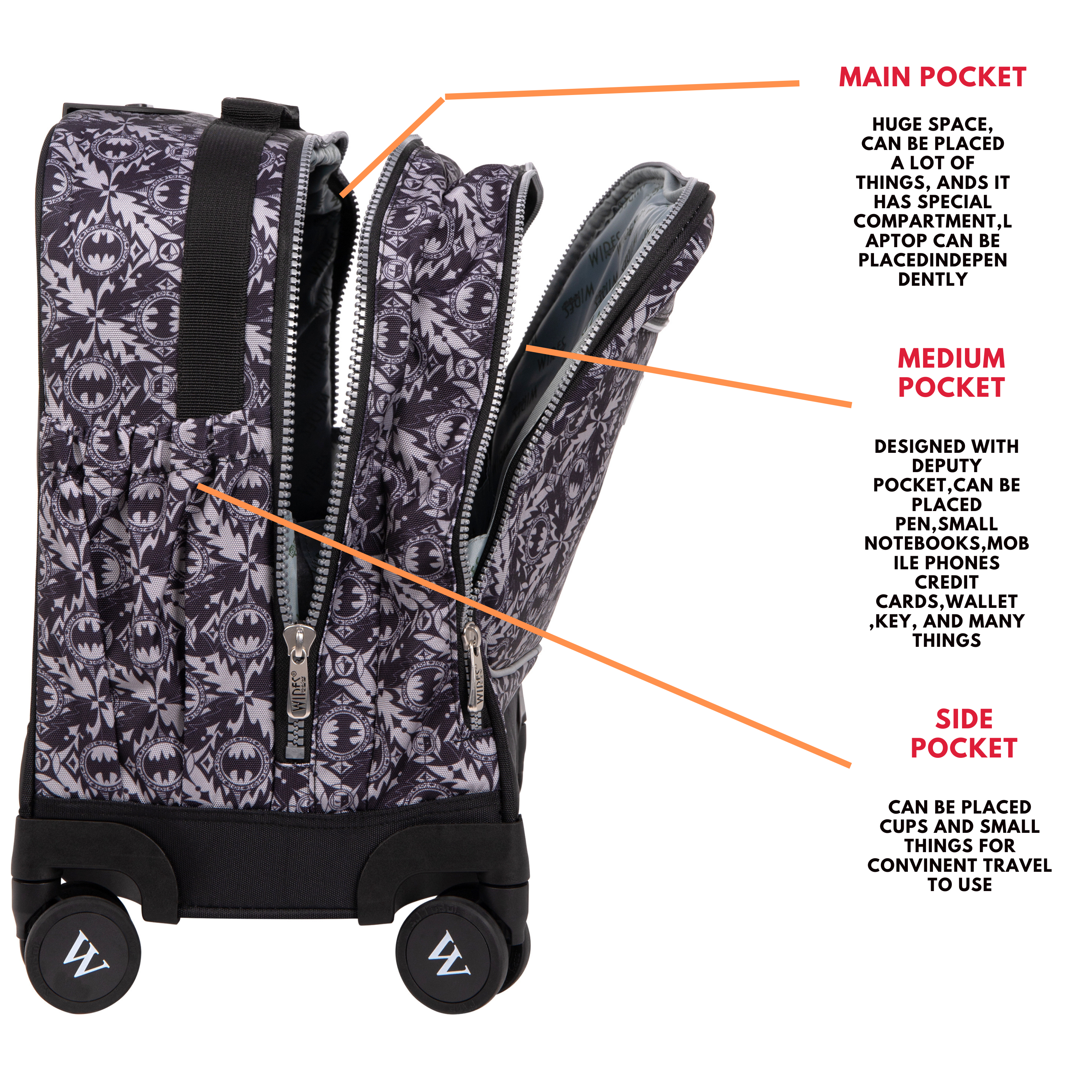 4 Wheels Trolley School Bag-Set of 5