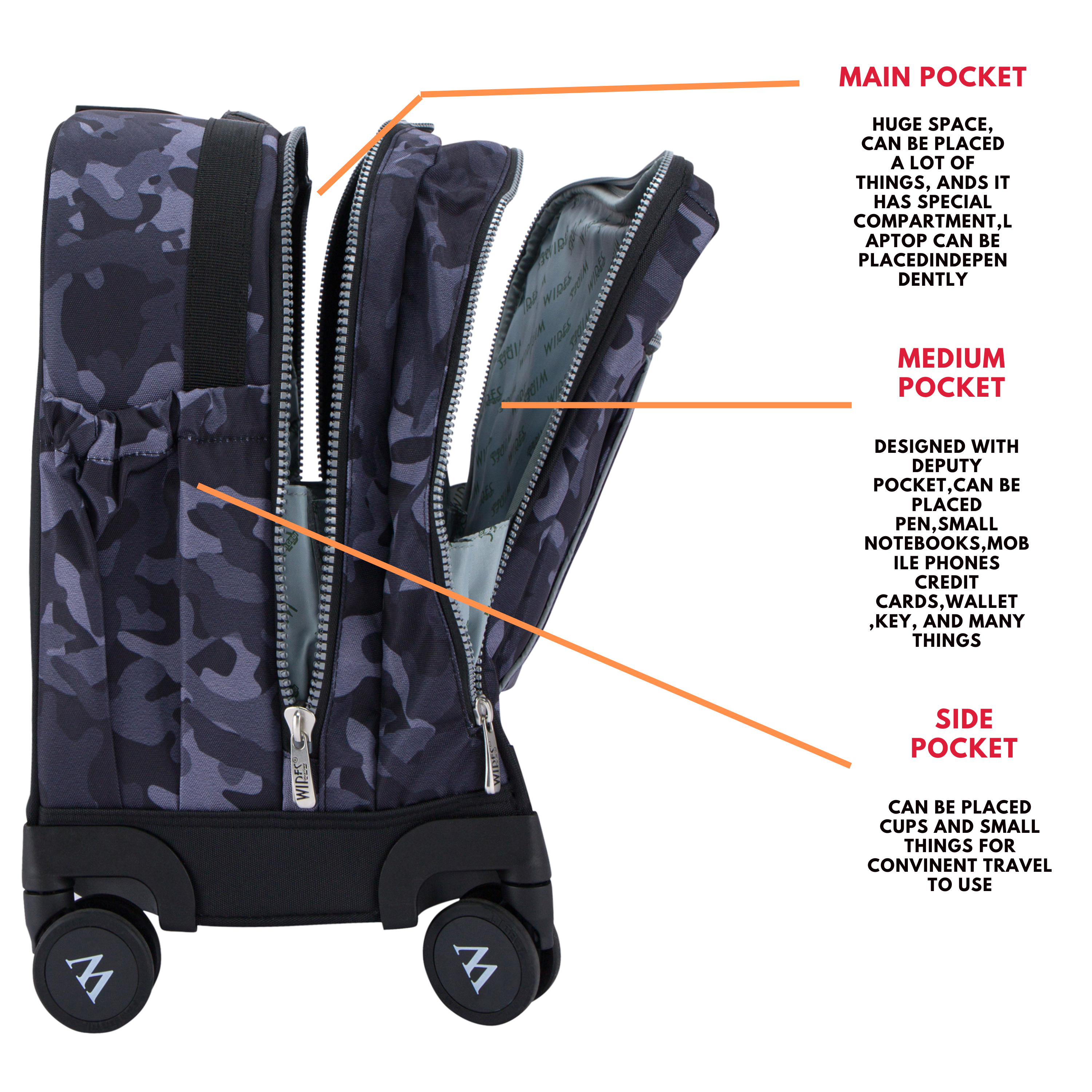 4 Wheels Trolley School Bag-Set of 5