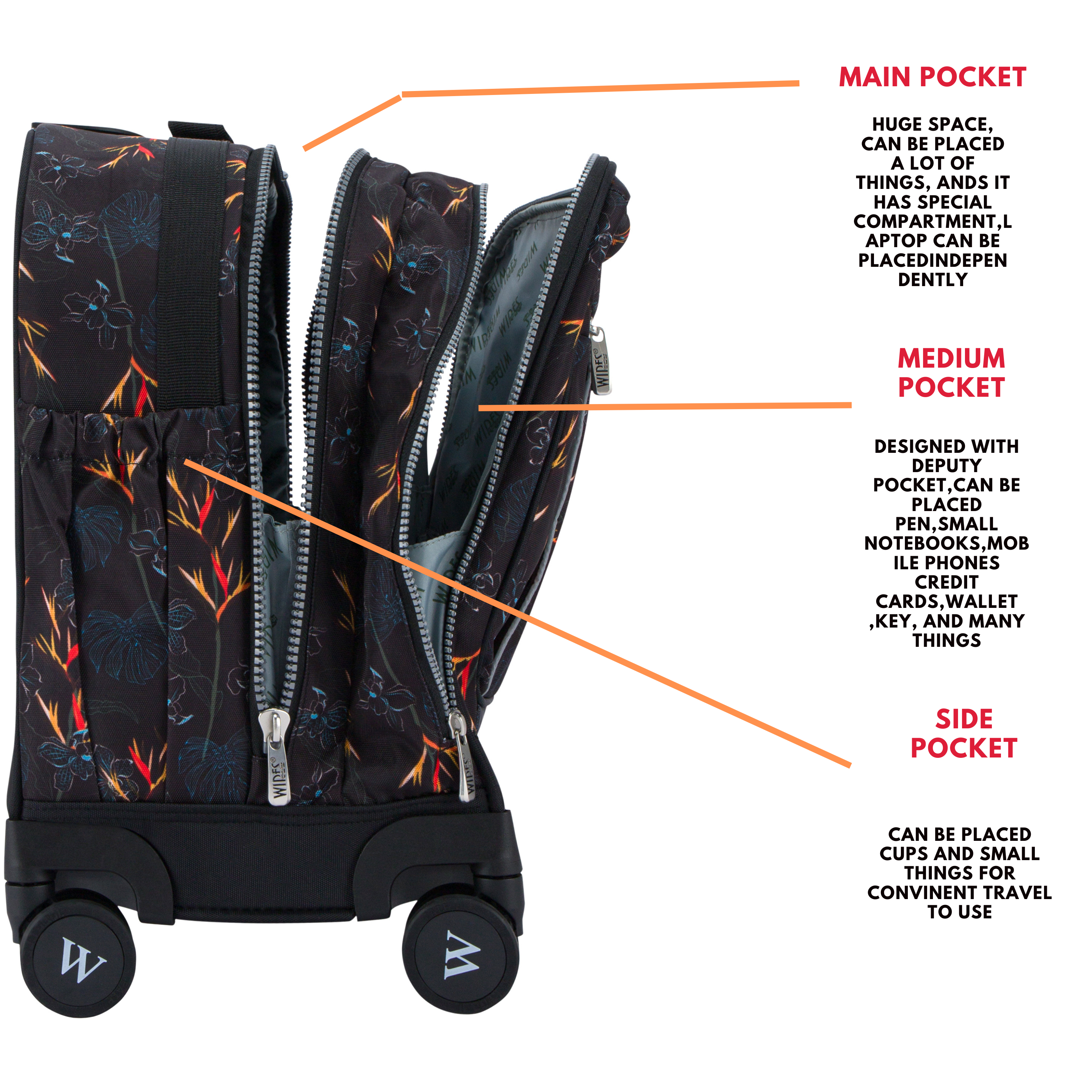 4 Wheels Trolley School Bag-Set of 5