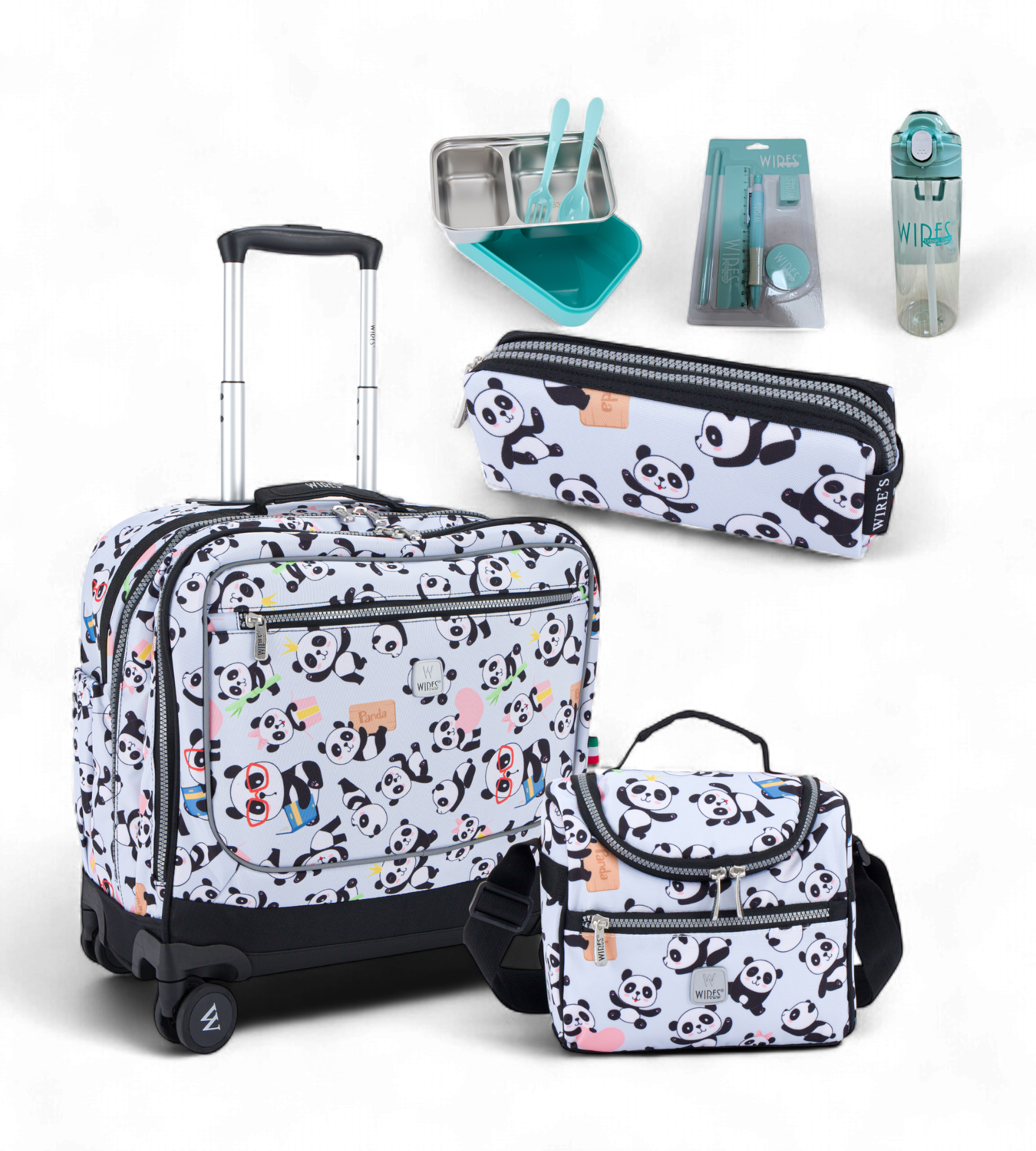Wires 4 Wheels Rolling School Bag 5 Piece Set