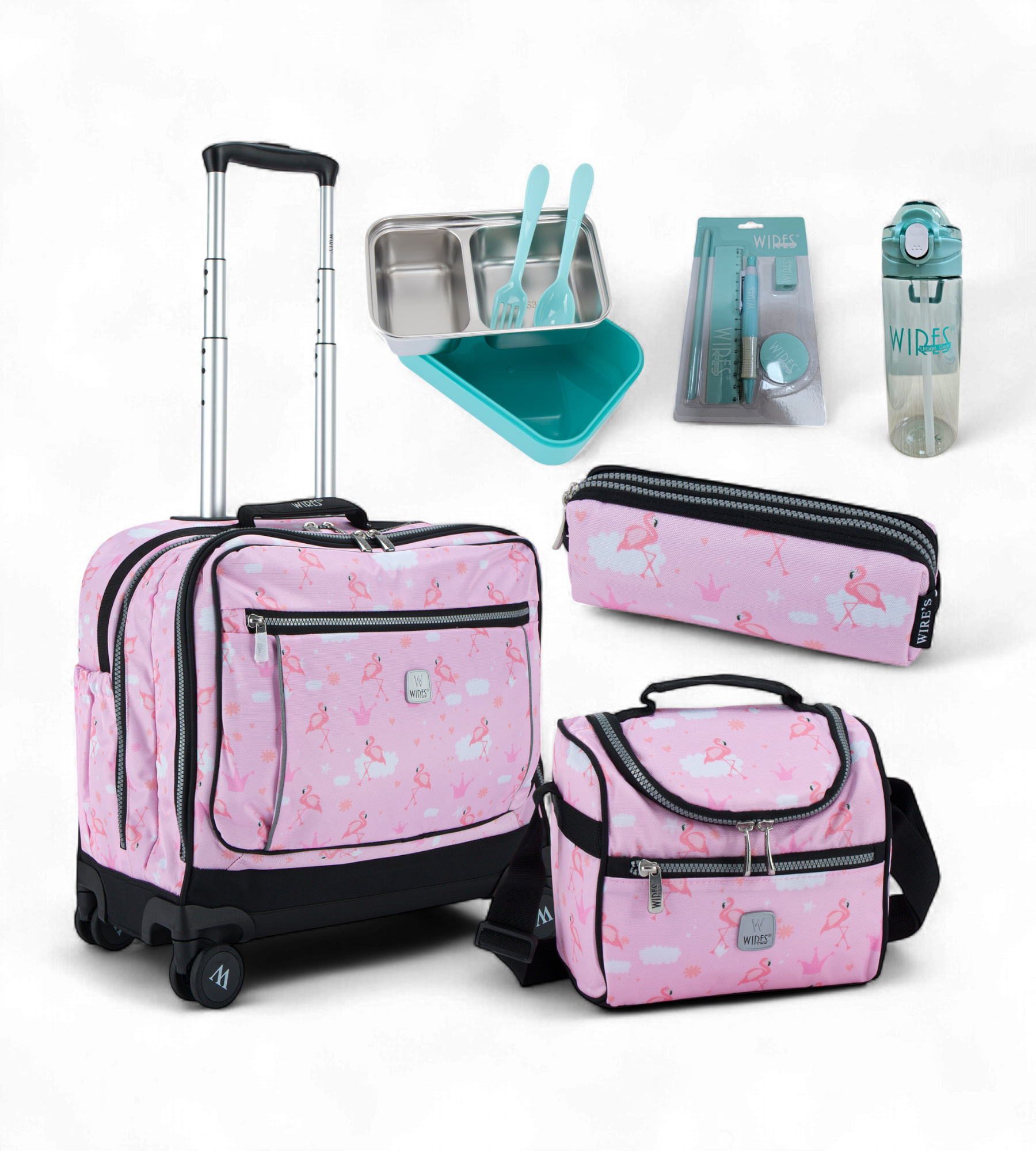 Wires 4 Wheels Rolling School Bag 5 Piece Student Set