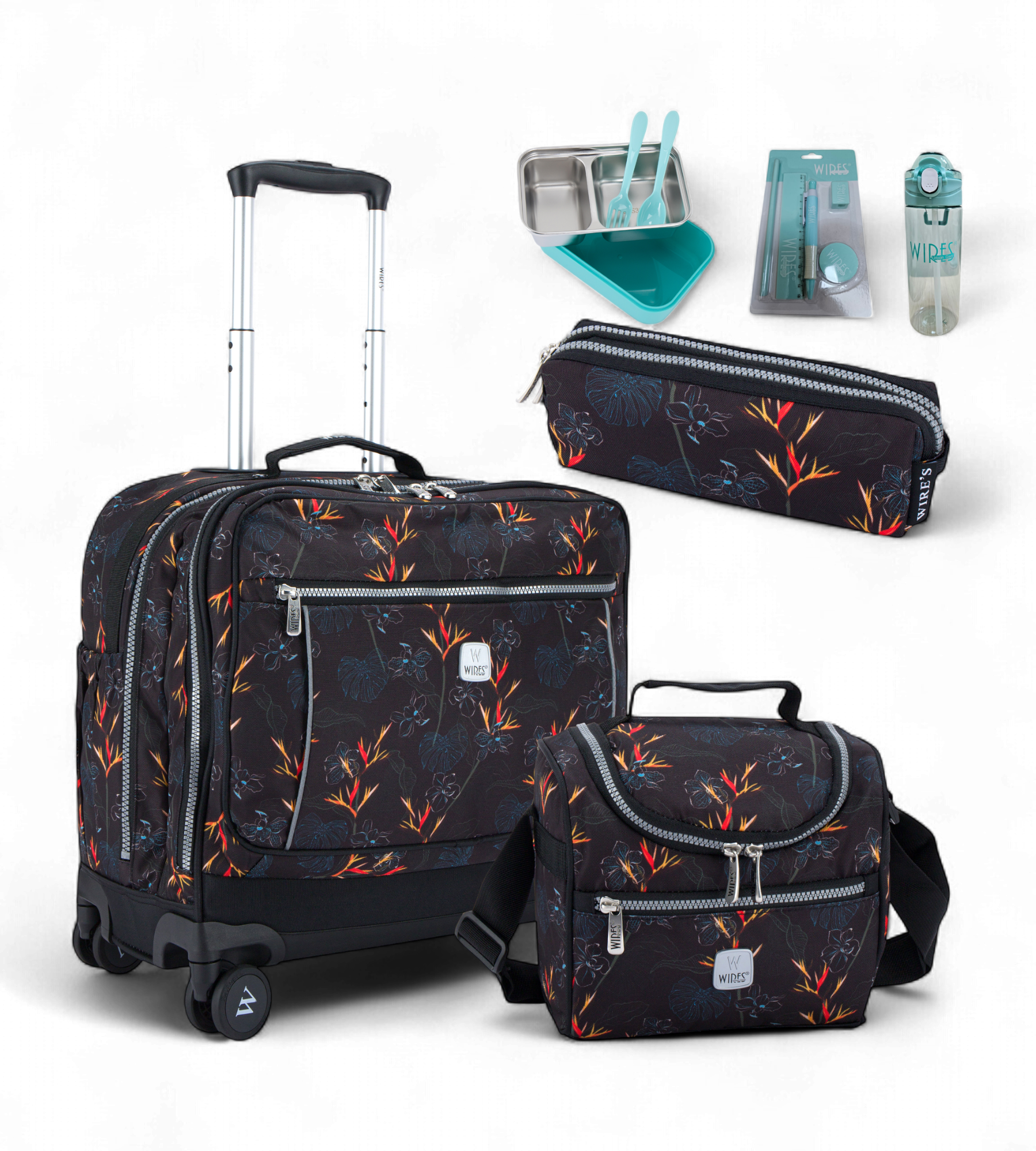 Wires 4 Wheels Rolling School Bag 5 Piece Student Set