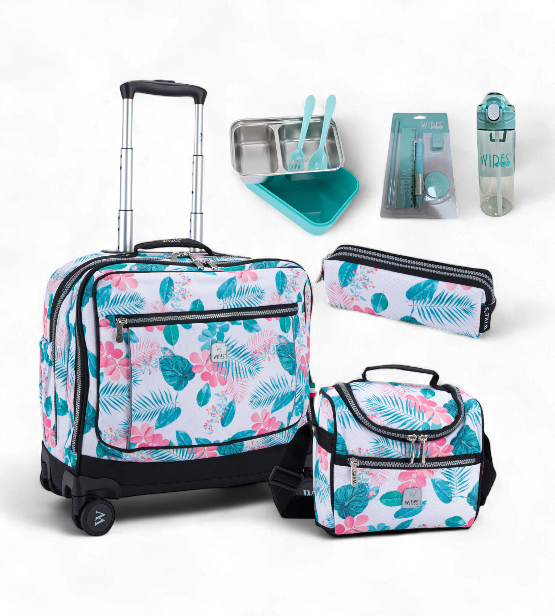 Wires 4 Wheels Rolling School Bag 5 Piece Student Set