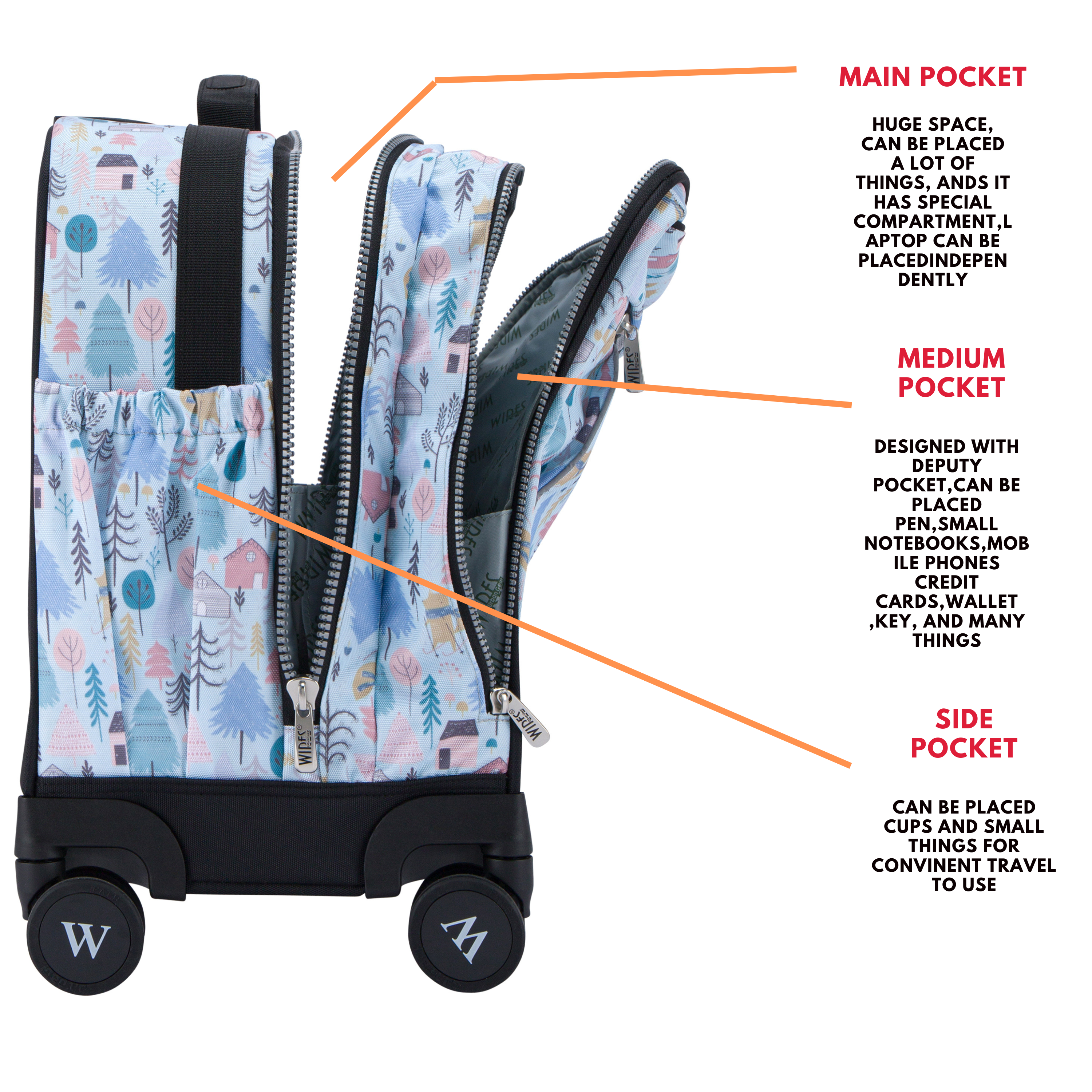 4 Wheels Trolley School Bag-Set of 5