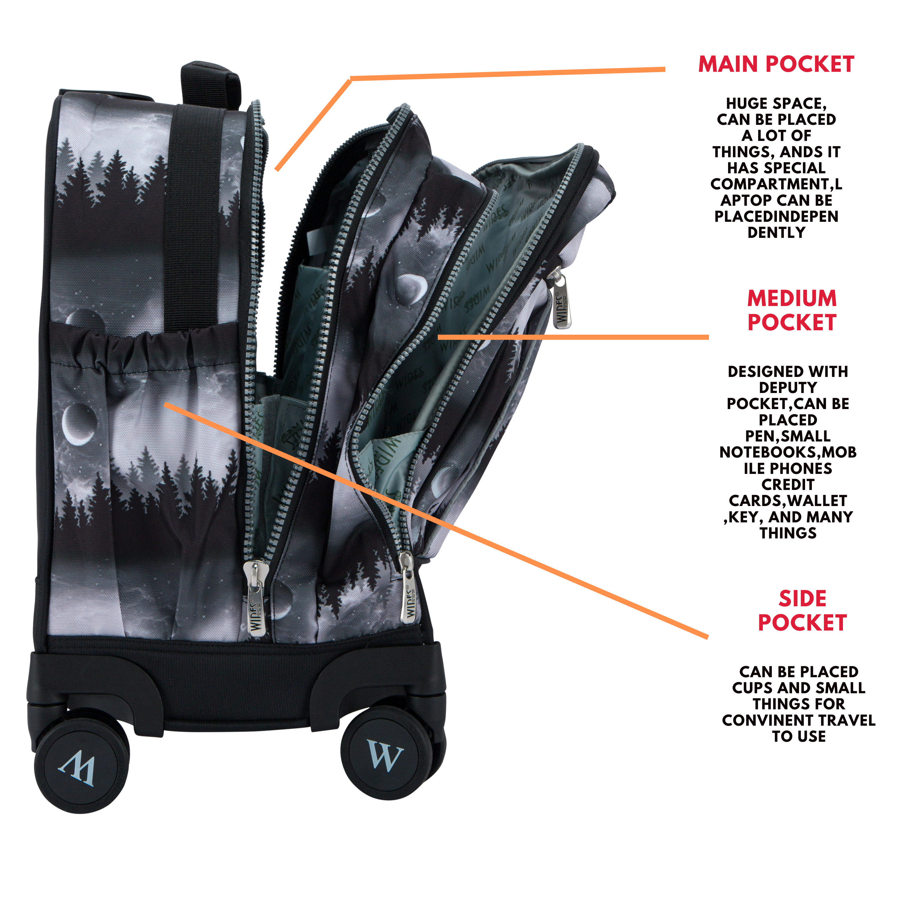 4 Wheels Trolley School Bag-Set of 5