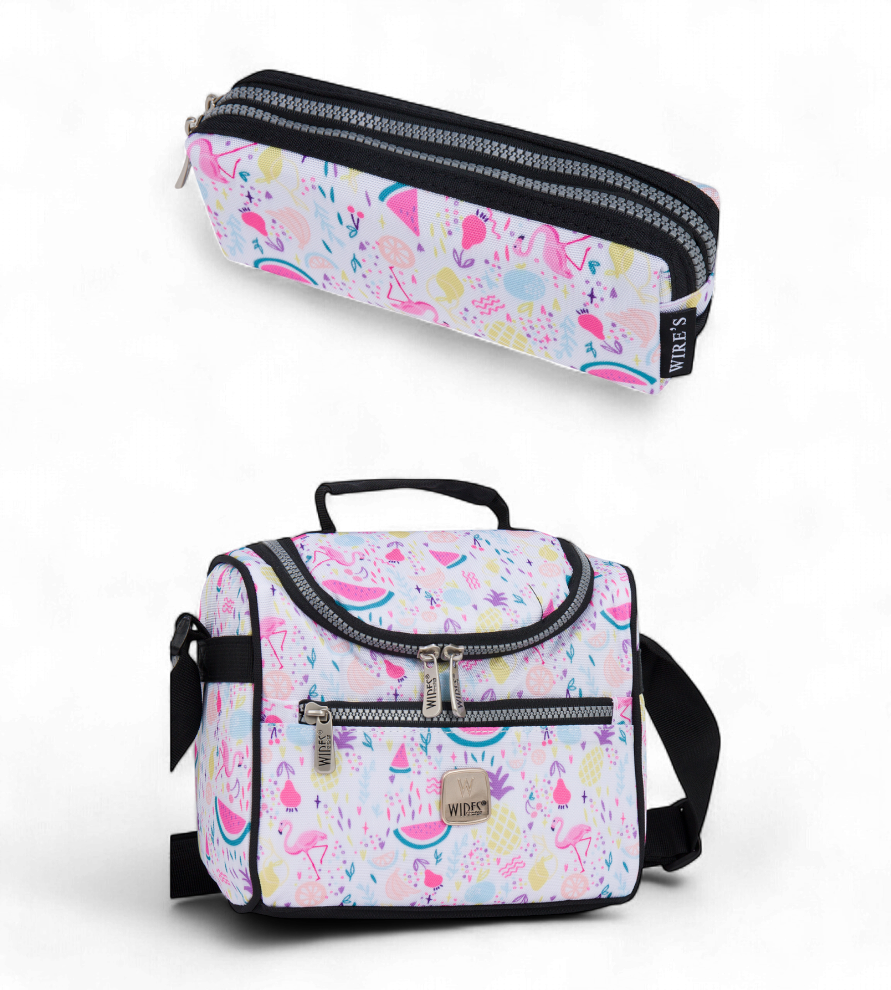 Wires Big Wheel Rolling School Bag 5 Piece Set