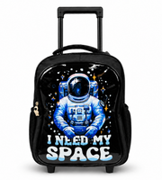 Blue Space School Trolley Set 18 Inch trolley back view with shoulder straps