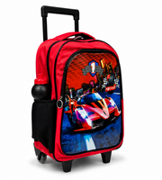 Red Race Car School Trolley Set 18 Inch trolley back view with shoulder straps