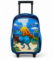 Blue Dino School Trolley Set 18 Inch trolley back view with shoulder straps
