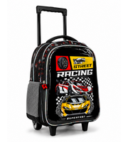 Yellow Race Car School Trolley Set 18 Inch trolley back view with shoulder straps