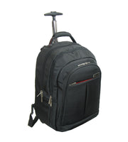 Lucky Sky black and red trolley backpack three-quarter view