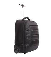 Lucky Sky black trolley backpack angled side view