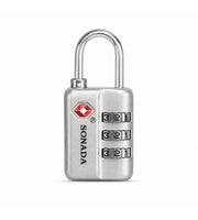 Second pack view of the Sonada TSA combination lock in silver tall, showing the dials and Travel Sentry mark.