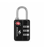 Second pack view of the Sonada TSA combination lock in black shackle, showing the dials and Travel Sentry mark.