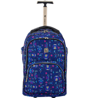 Front view of Wires 19 Inch mini wheel school trolley bag in Blue Pacman theme