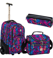 Wires 19 Inch mini wheel school trolley set in Blue Girl Candy theme with trolley bag, lunch bag and pencil case