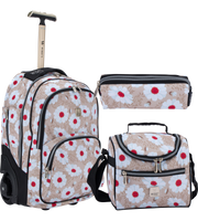 Wires 19 Inch mini wheel school trolley set in White Daisy theme with trolley bag, lunch bag and pencil case