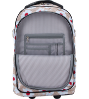 Open interior view of Wires 19 Inch mini wheel school trolley bag in White Daisy theme