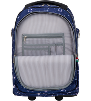 Open interior view of Wires 19 Inch mini wheel school trolley bag in Blue Deep Sky theme