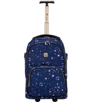 Front view of Wires 19 Inch mini wheel school trolley bag in Blue Deep Sky theme