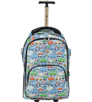 Front view of Wires 19 Inch mini wheel school trolley bag in Blue Bus theme