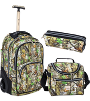 Wires 19 Inch mini wheel school trolley set in Green Forest theme with trolley bag, lunch bag and pencil case