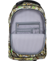 Open interior view of Wires 19 Inch mini wheel school trolley bag in Green Forest theme
