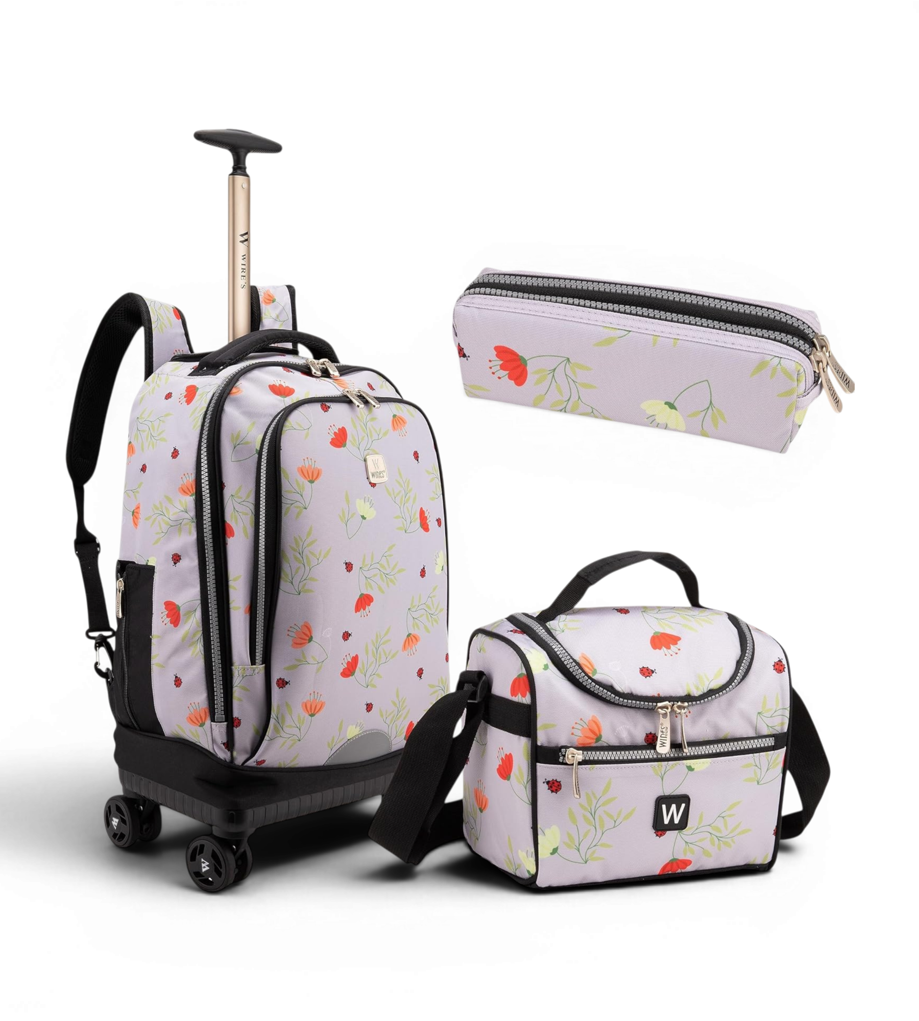 WIRES 19 Inch 4-Wheel Rolling School Backpack Set