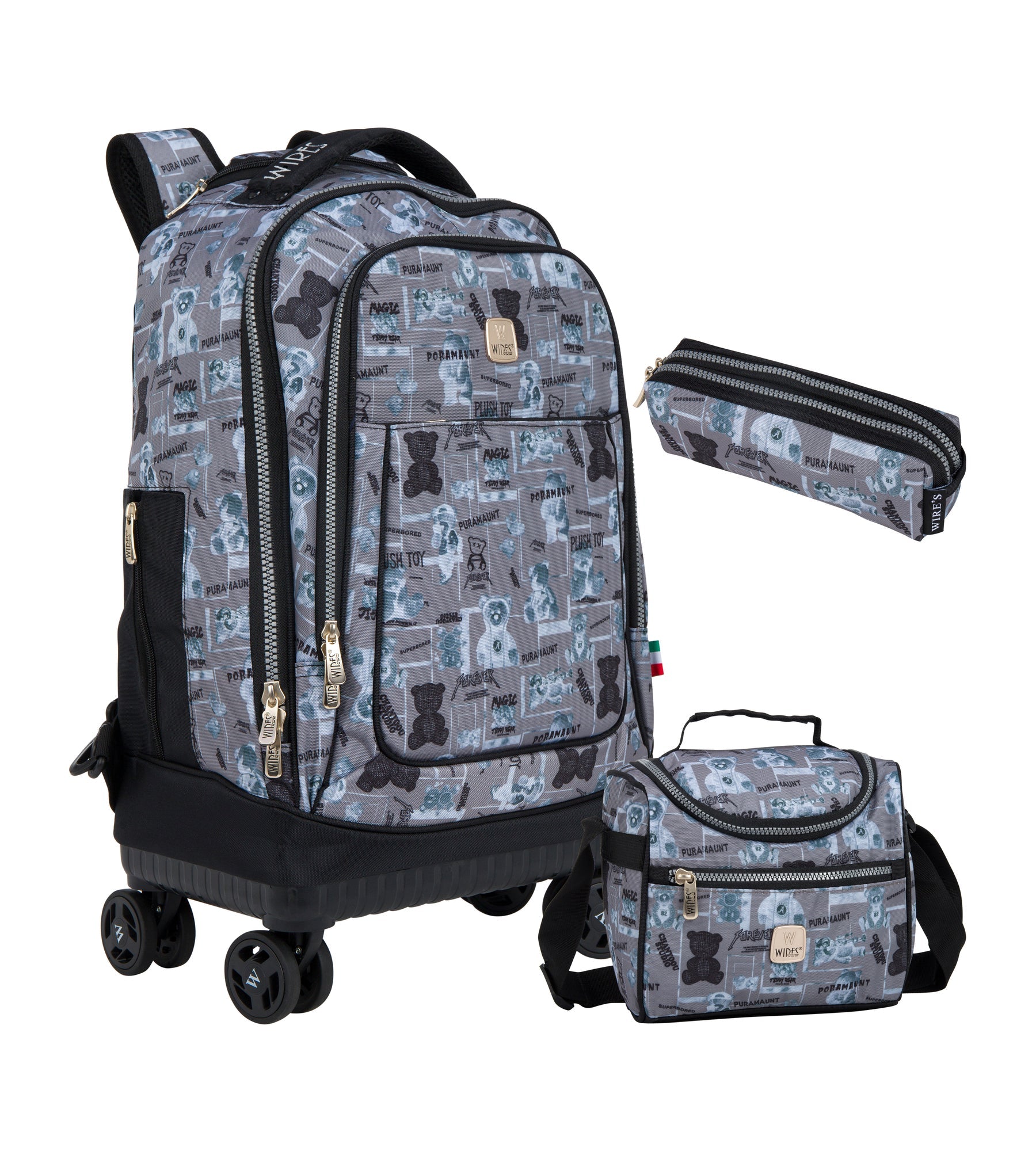 WIRES 19 Inch 4-Wheel Rolling School Backpack Set