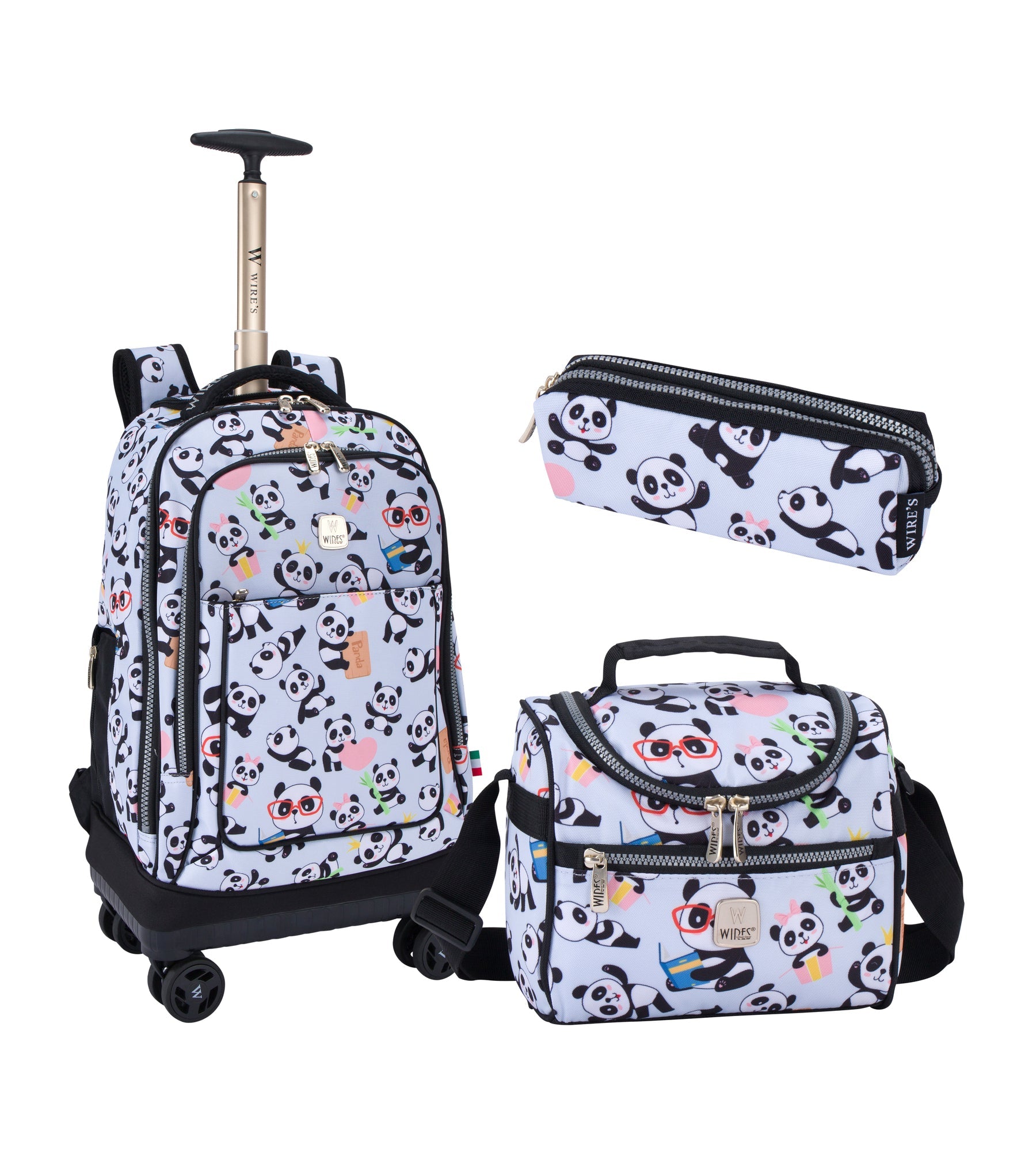 WIRES 19 Inch 4-Wheel Rolling School Backpack Set