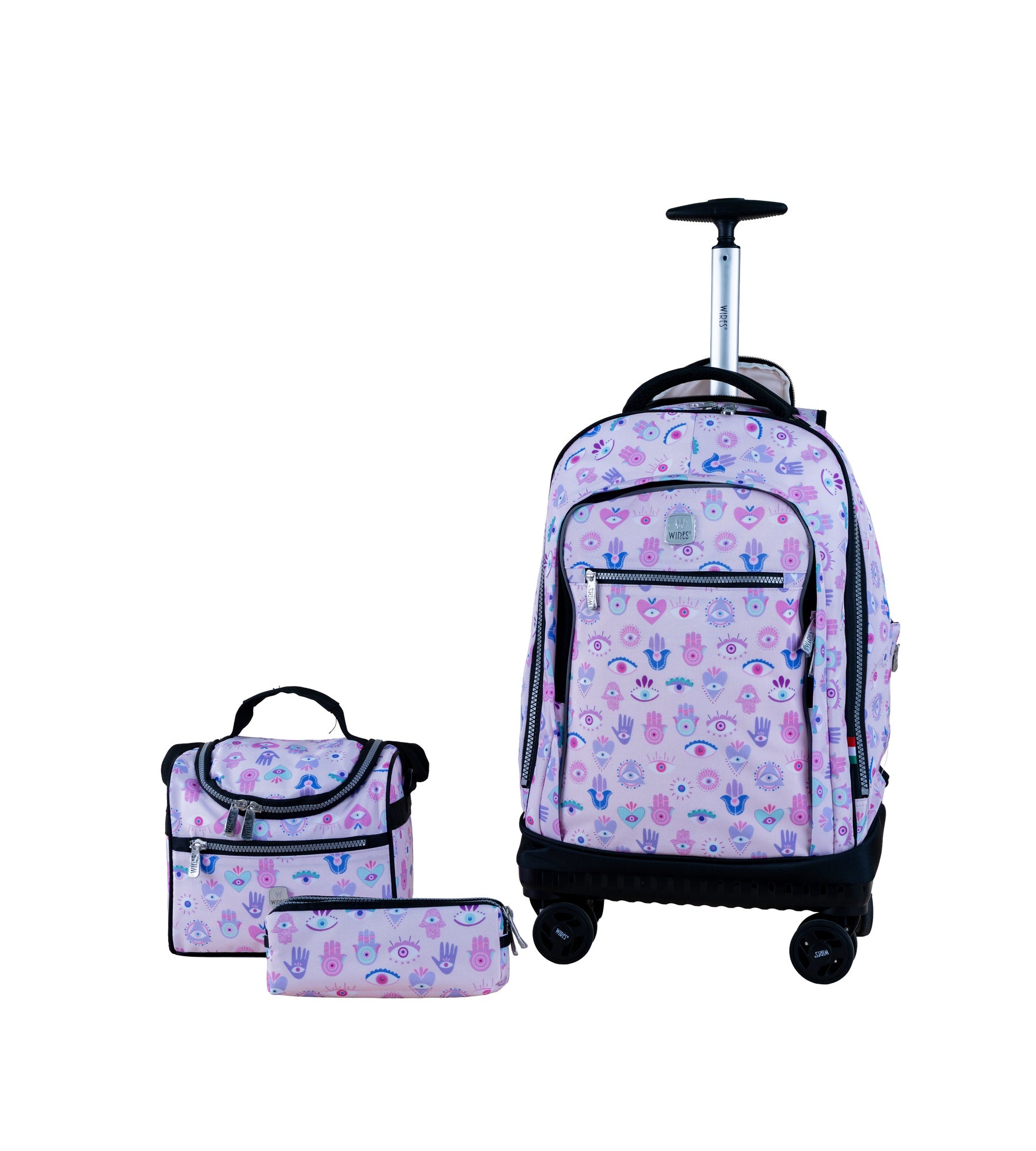 WIRES 19 Inch 4-Wheel Rolling School Backpack Set