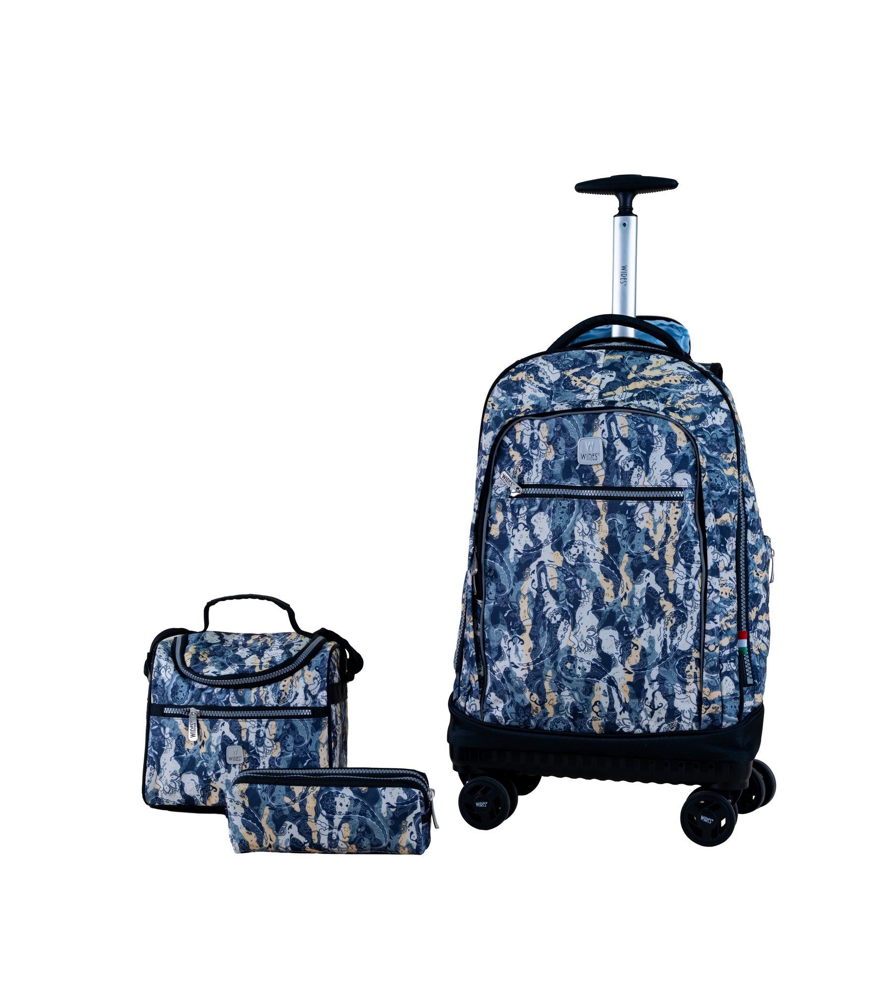 WIRES 19 Inch 4-Wheel Rolling School Backpack Set
