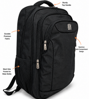 Wires School Backpack 19 Inch Black feature overview showing fabric, zippers and mesh pocket