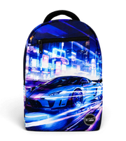 Wires School Backpack 19 Inch Blue Super Car front view with blue sports car print