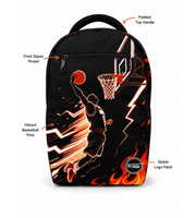 Wires School Backpack 19 Inch Basketball feature overview showing zip pocket, side pocket and padded handle