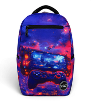 Wires School Backpack 19 Inch Ready Player front view with gaming-controller print
