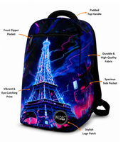 Wires School Backpack 19 Inch Paris feature overview showing zip pocket, side pocket and padded handle