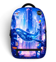 Wires School Backpack 19 Inch Space Whale front view with whale and city print