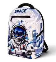 Wires School Backpack 19 Inch White Space angled front view with astronaut print