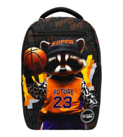 Wires School Backpack 19 Inch Raccoon Basketball front view with raccoon basketball print