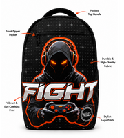 Wires School Backpack 19 Inch Fight feature overview showing zip pocket, side pocket and padded handle